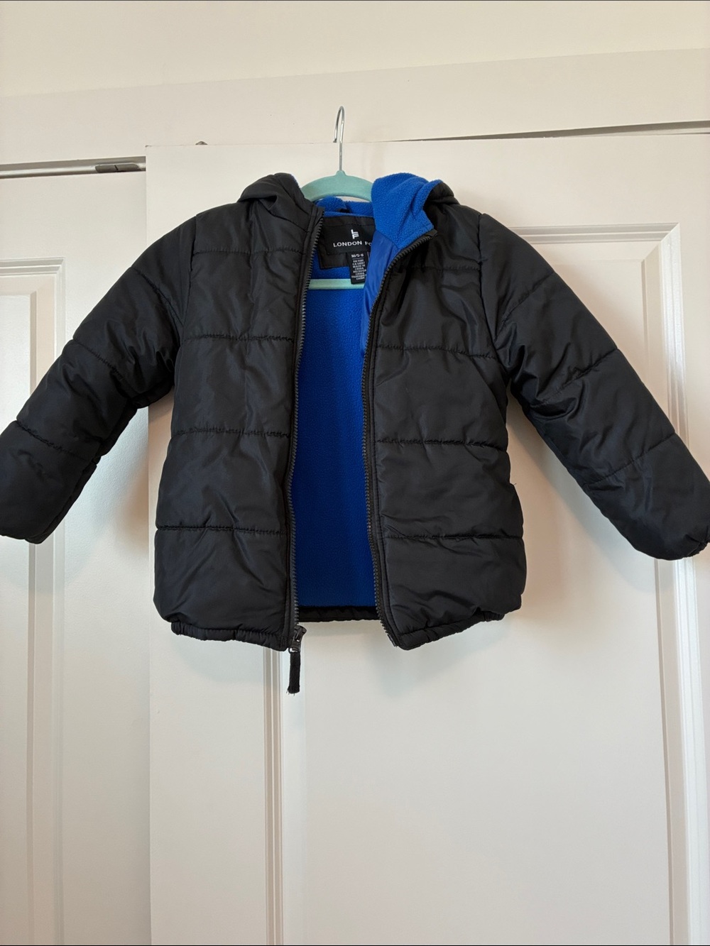 London Fog Kids Black Puffer Jacket with Blue Lining